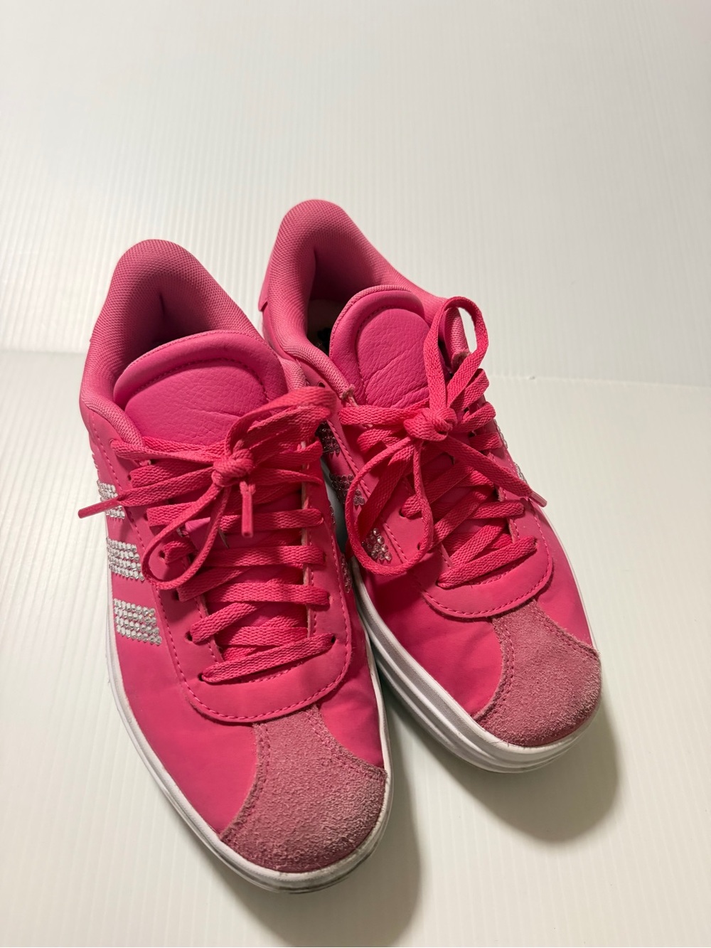 adidas VL Court Bold J Women’s 5 Pink Rhinestone Platform Sneakers IH9496 - Picture 5 of 9